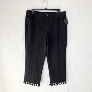 John Mark Tassel Trim Hem Crop Pants Plus Sz 18W Black NWT